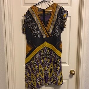 Kenar Black and Yellow Patterned Mini Dress